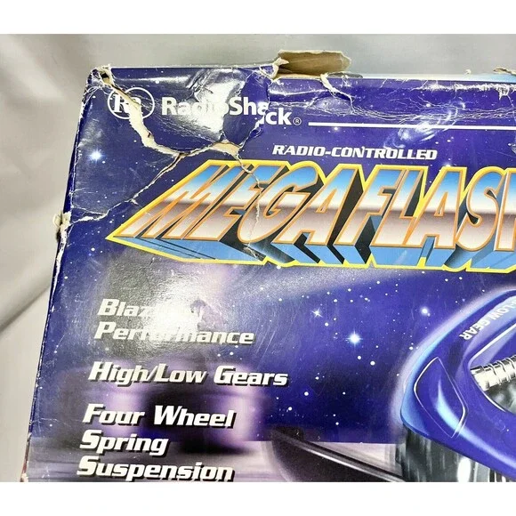 Vintage 1999 RADIOSHACK MEGAFLASH 9.6V Remote Control CAR Off Road Buggy w/ Box